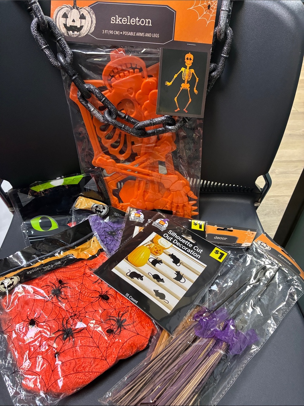 Skeleton Halloween Party Decorations - Orange and Black - Unbranded